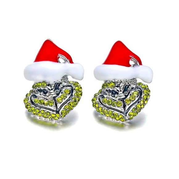 🎄New The Grinch Crystal Stud Earrings - Picture 1 of 5